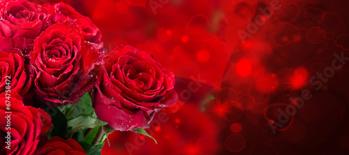 Crimson red rose flowers bouquet, valentines day background © neirfy
