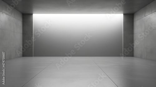 Interior of a minimal empty modern gray room with copy space. Generative AI © Odin