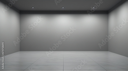 Interior of a minimal empty modern gray room with copy space. Generative AI © Odin