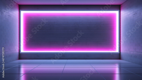Interior of a minimalist interior design with vibrant purple neon lighting accents. Generative AI