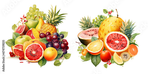 Exquisite Watercolor Fruit Collection with Citrus and Exotic Varieties