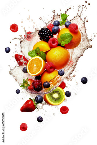 Generative AI illustration of fresh healthy fruits making splash in water