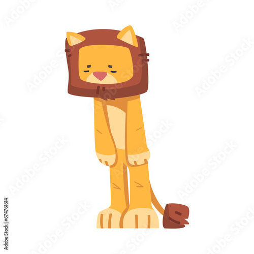Cute Lion Character with Mane Stand with Guilty Look Vector Illustration