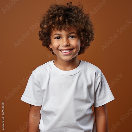 happy child in blank t-shirt on an isolated background