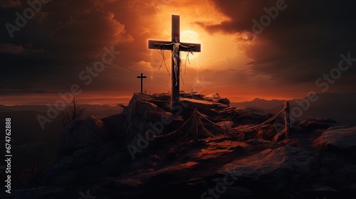 The cross of Jesus Christ in the evening, ai generative