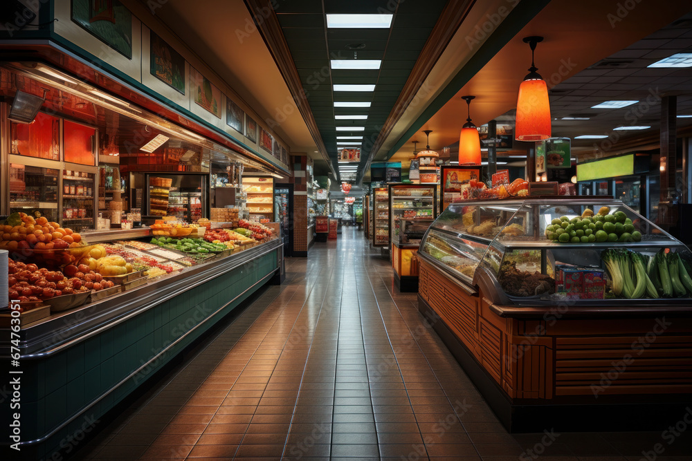 Interior of food market