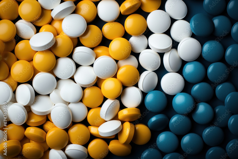 Pills and pills on blue background Pills and pills on blue background