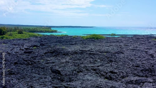 Aerial drone view of Kiholo Bay and Wainanalii Pond, Hawaii Island, Hawaii, United States. photo