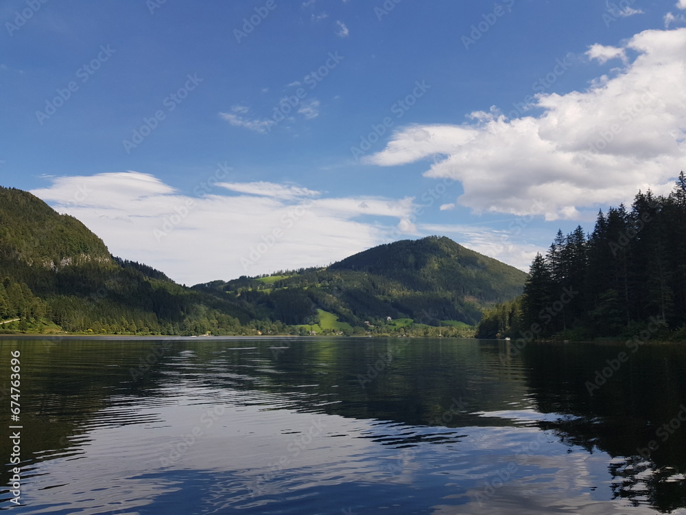 Wonderful and idyllic lake Lunz in green mountain scenery in lower austria