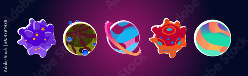 Fantasy Alien Planets for Ui Space Game Vector Set