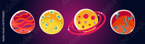 Fantasy Alien Planets for Ui Space Game Vector Set