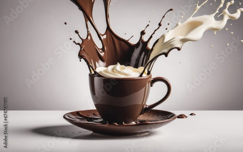 Chocolate cup splashed with milk black
