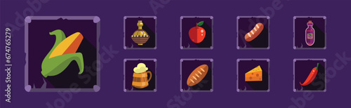 Mobile Game Icon and Food Object Vector Set