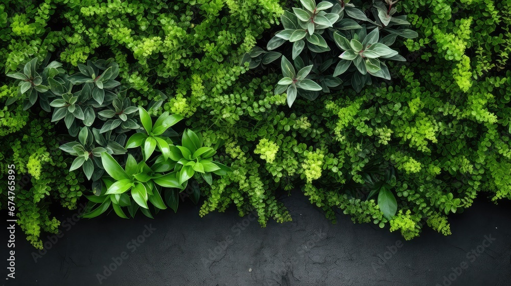 Fototapeta premium spring overhead green border top view illustration plant background, summer nature, above beautiful spring overhead green border top view