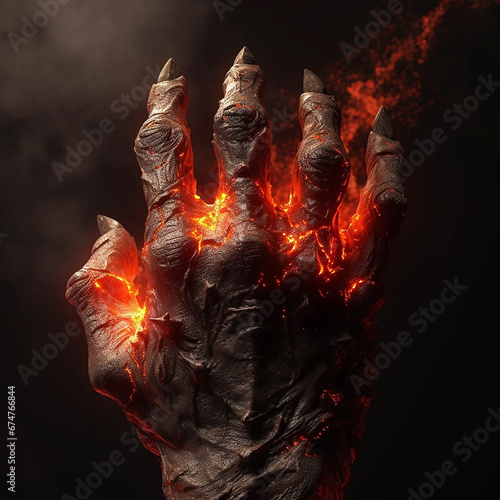 A hand making devil's horns when entering lava like at the end of terminator 2 style- realistic