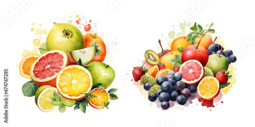Vibrant Watercolor Fruit Explosion  Citrus and Berries Splash Illustration
