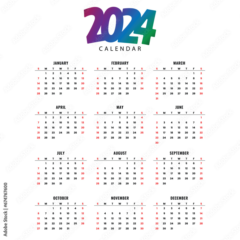 full page calendar template with months and dates design vector ...