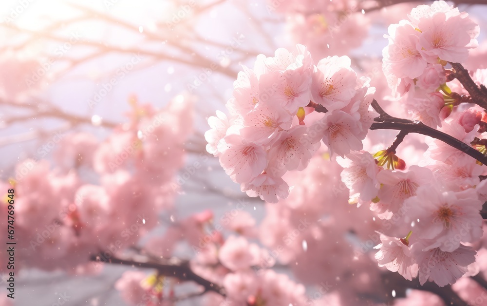 Dreamy Cherry Blossoms, Sakura Falling in Springtime