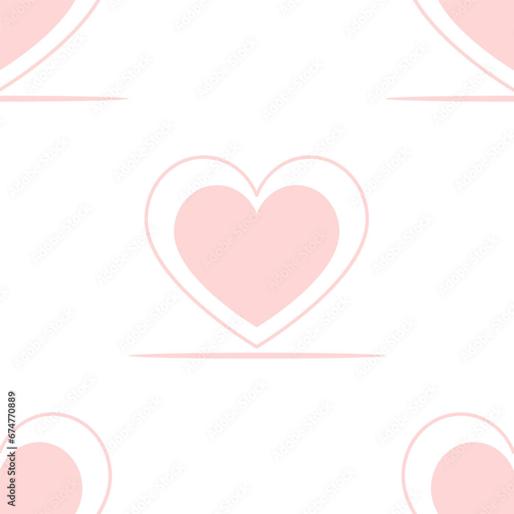 light pink heart with shadow isolated on white background is in Seamless pattern - vector illustration