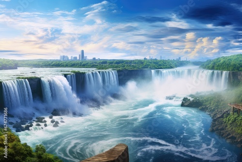 Niagara Falls National Park, United States of America, Niagara Falls panoramic view in summer. Ontario, Canada, AI Generated