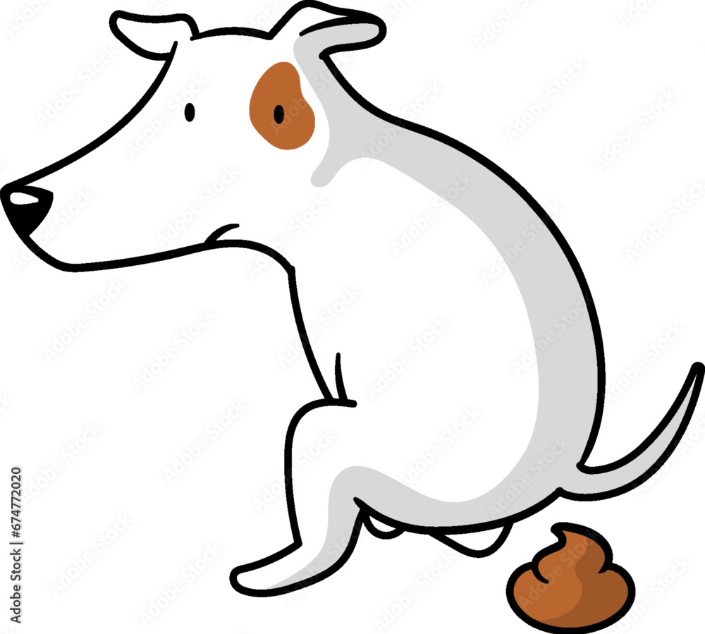 Funny Jack Russell Terrier dog pooping cartoon illustration isolated on white