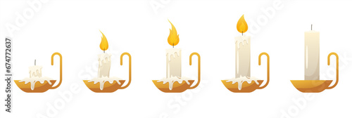 Burning candle on white background. Vector flat illustration 10 eps.