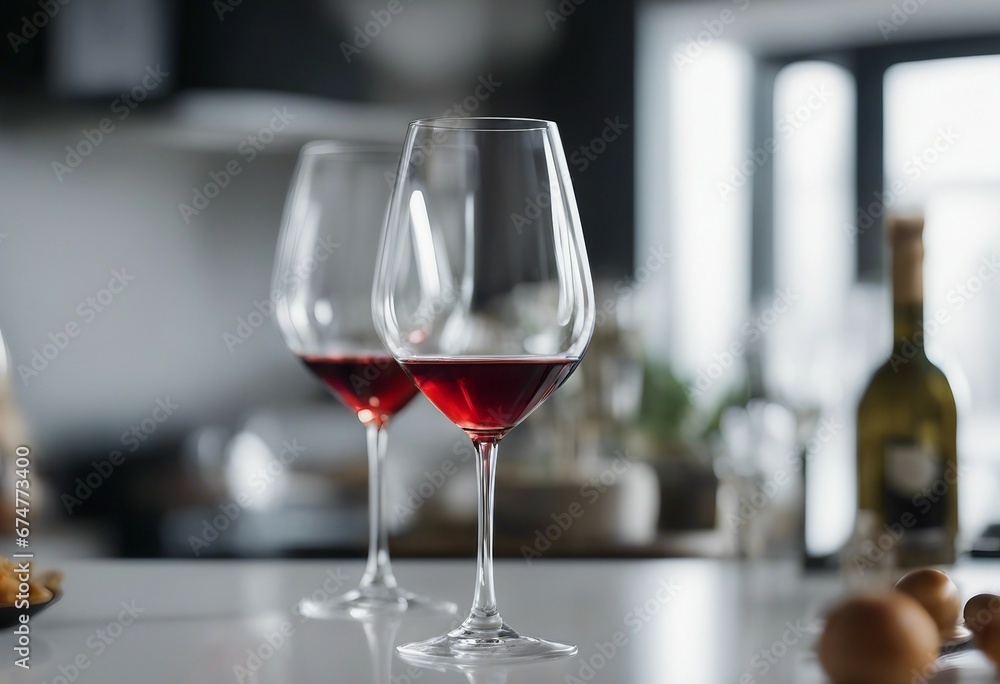 Flight of wine for tasting on counter in a white kitchen Flight of wine for tasting on counter in a white kitchen