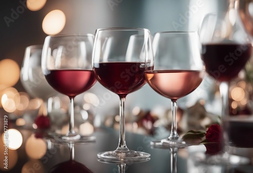 Variety of glasses with red white and rose wine