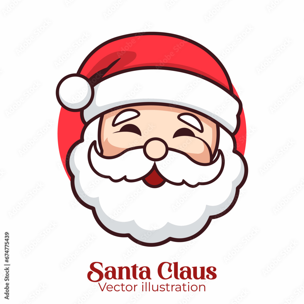 For a Merry Christmas: Cute and happy Santa Claus head in cartoon style, isolated. Vector illustration in flat design For a Merry Christmas: Cute and happy Santa Claus head in cartoon style, isolated. Vector illustration in flat design