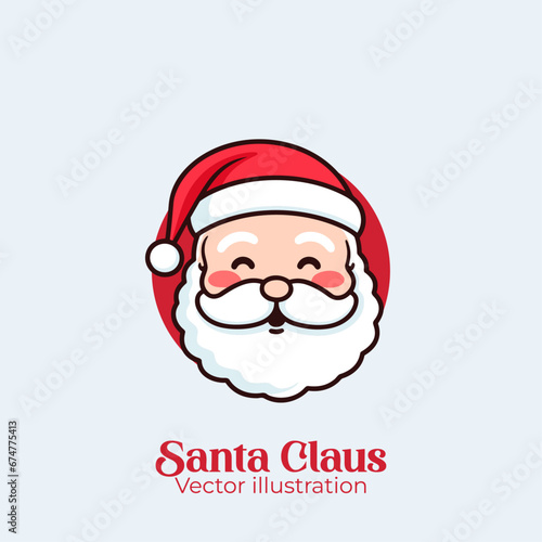 Cute and happy Santa Claus head in cartoon style, isolated. A flat style vector illustration for a Merry Christmas