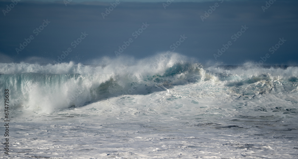 Close up. Big waves in Quintanilla. Arucas coast. Gran Canaria. Canary islands. Spain