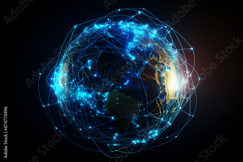 Abstract Background of the planet with blue neural connexion