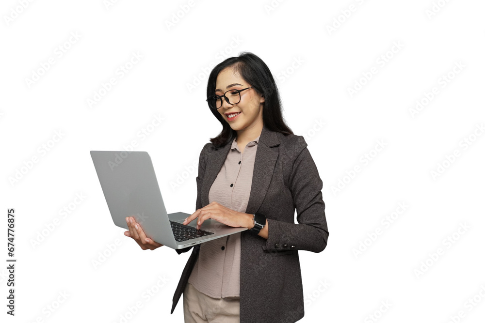 Beautiful Young Asian Businesswoman with Laptop Cutout Isolated Background Beautiful Young Asian Businesswoman with Laptop Cutout Isolated Background