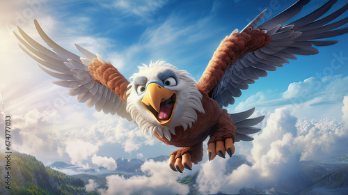 cartoon eagle as the cool pilot  soaring through a dynamic  illustrated sky Ai Generative  