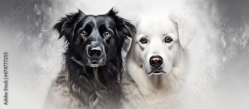 In the isolated beauty of nature a white animal a black portrait of two young beautiful dogs captures the natural and happy essence of their sport setting a perfect example of the bond betwe photo