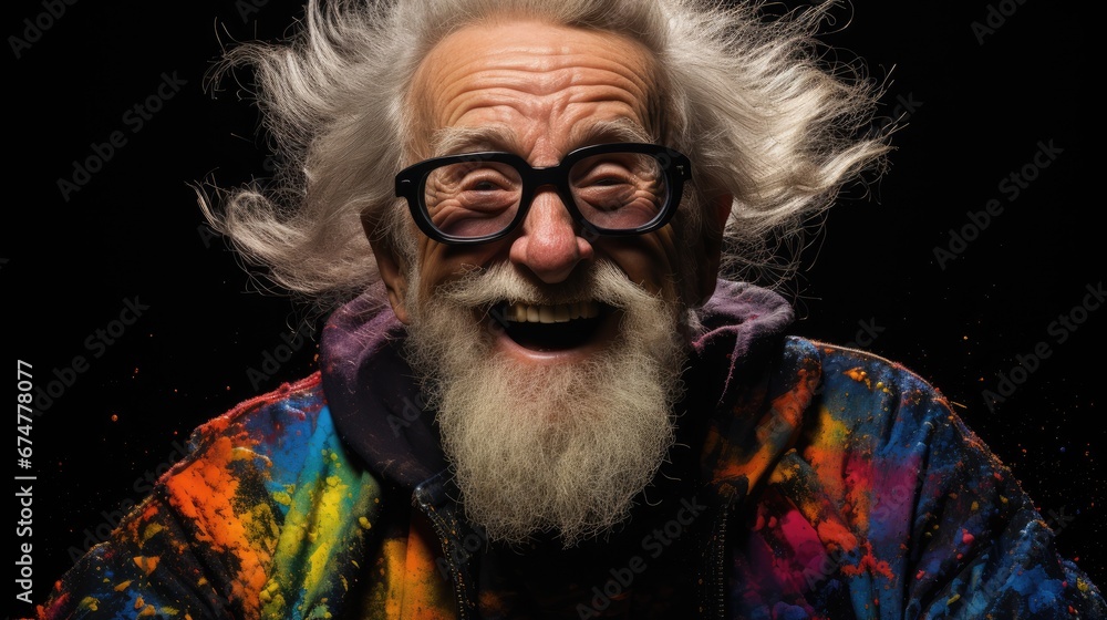 an old man with white hair and glasses making a silly face with his ...