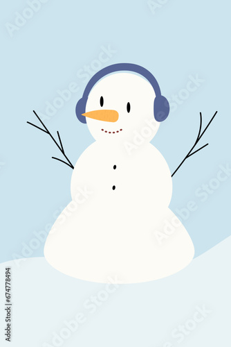Cute Christmas snowman wearing headphones