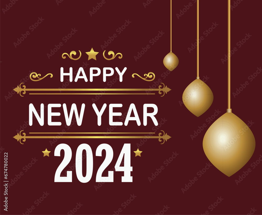 Happy New Year 2024 Holiday Abstract Gold And White Design Vector Logo Symbol Illustration With Maroon Background Happy New Year 2024 Holiday Abstract Gold And White Design Vector Logo Symbol Illustration With Maroon Background