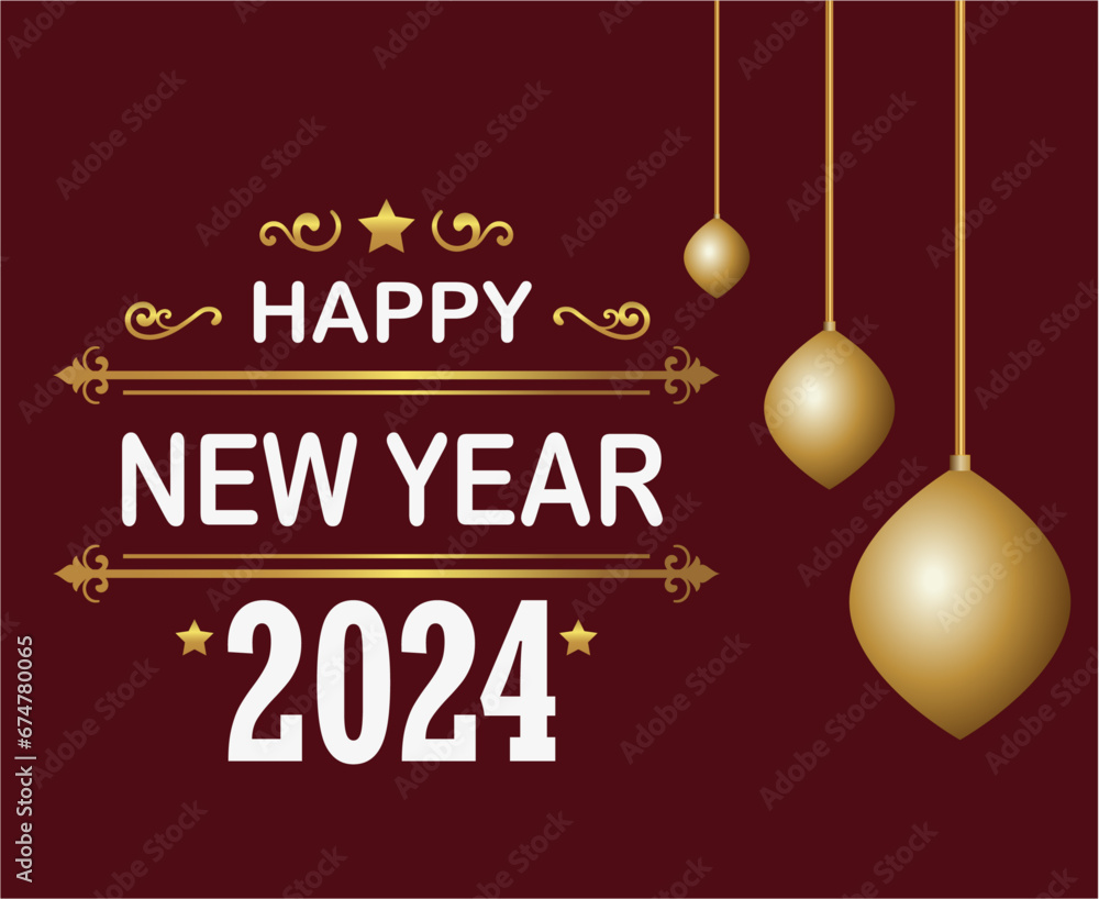 Happy New Year 2024 Holiday Abstract Gold And White Design Vector Logo Symbol Illustration With Maroon Background Happy New Year 2024 Holiday Abstract Gold And White Design Vector Logo Symbol Illustration With Maroon Background