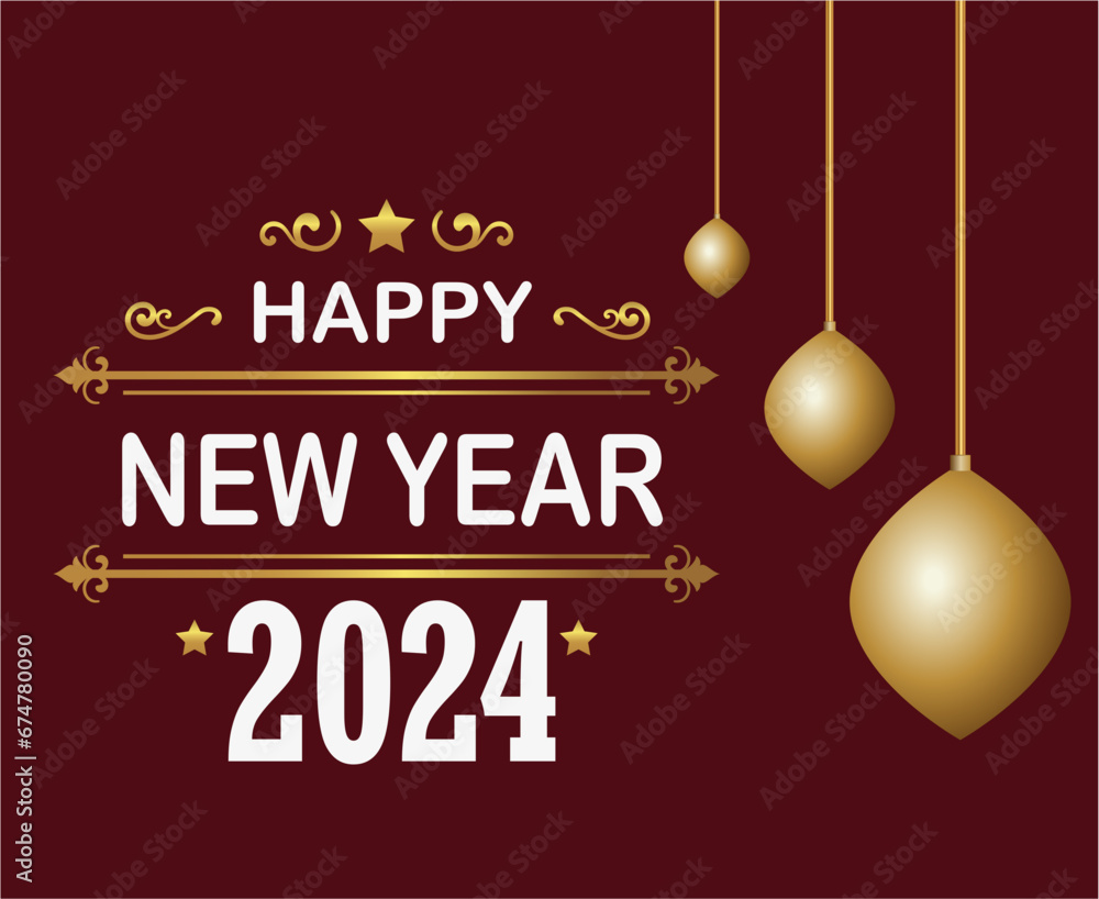 Happy New Year 2024 Holiday Abstract Gold And White Design Vector Logo Symbol Illustration With Maroon Background Happy New Year 2024 Holiday Abstract Gold And White Design Vector Logo Symbol Illustration With Maroon Background