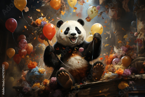 Cartoon cute panda with bubble. Illustration, AI Generative