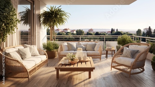 semi outdoor balcony home interior design concept cosy comfort casual living room with wooden natural material beige bright white colour scheme house beautiful ideas concept photo