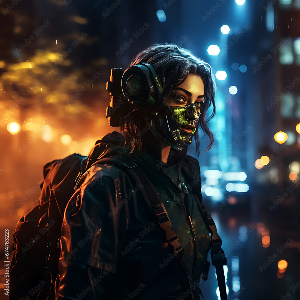 apocalypse character cyberpunk girl with mask on her face generative AI - obrazy, fototapety, plakaty 