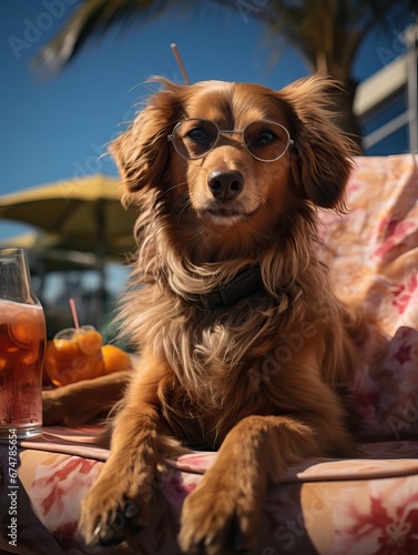 Dog on the beach in sunglasses