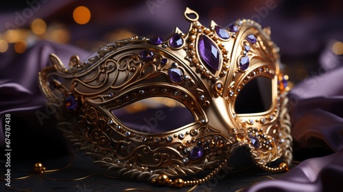 Golden carnival mask on a purple background © ColdFire
