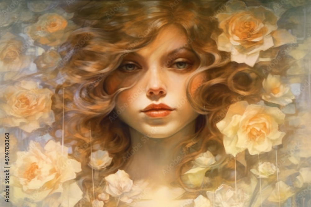 Beautiful Ethereal Portrait of a flower girl. beautiful Generative AI AIG32
