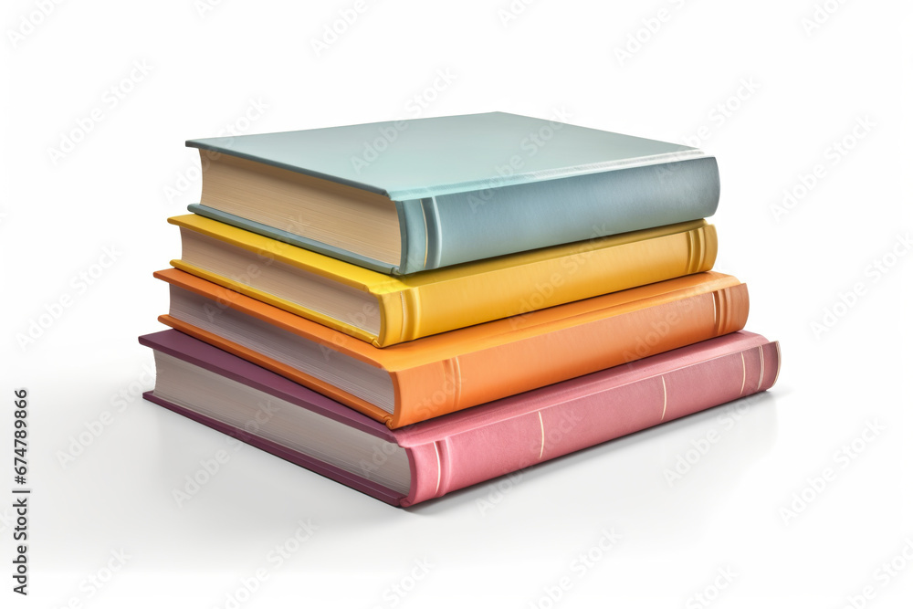 A stack of colorful books in a three-dimensional representation. Isolated books in visual composition celebrating literary diversity on a white background. A stack of colorful books in a three-dimensional representation. Isolated books in visual composition celebrating literary diversity on a white background.