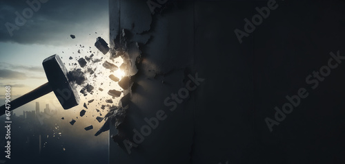 Breaking Barriers: Sledgehammer Shattering the Wall photo