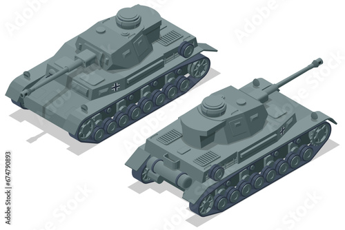 Isometric Germany Tank, Pz.Kpfw.IV Ausf G. Armoured fighting vehicle designed for front-line combat, with heavy firepower