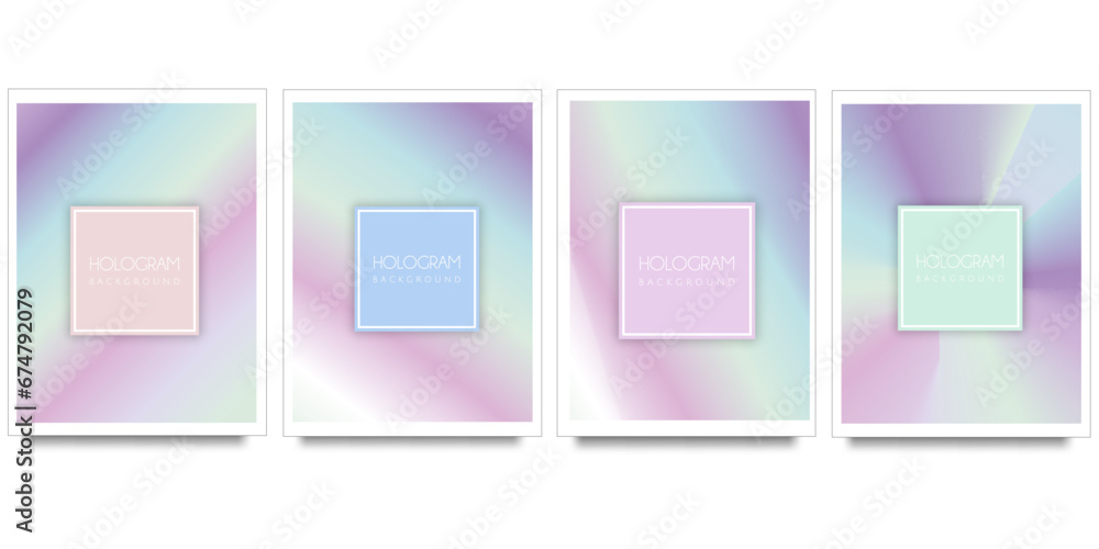 Templates gradient holographic background. Futuristic holographic poster with gradient mesh. 90s, 80s retro style. Iridescent graphic template for brochure, banner, wallpaper, mobile screen